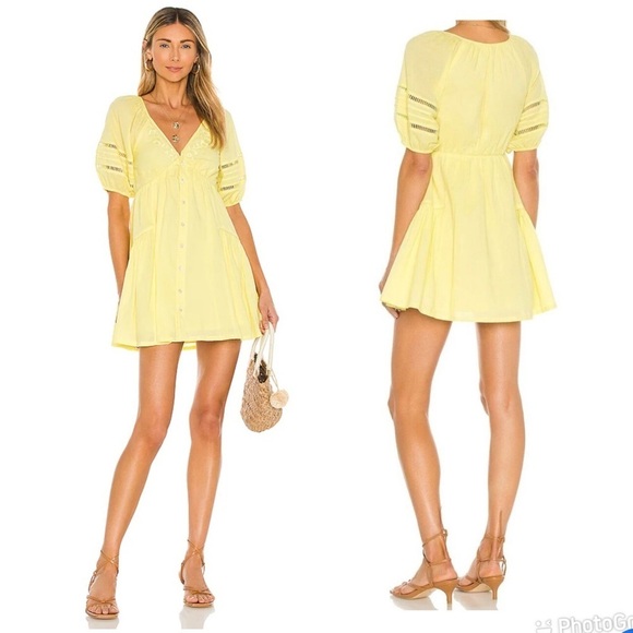 Tularosa Ciceli Embroidered Dress in Lemon Yellow - Picture 1 of 7